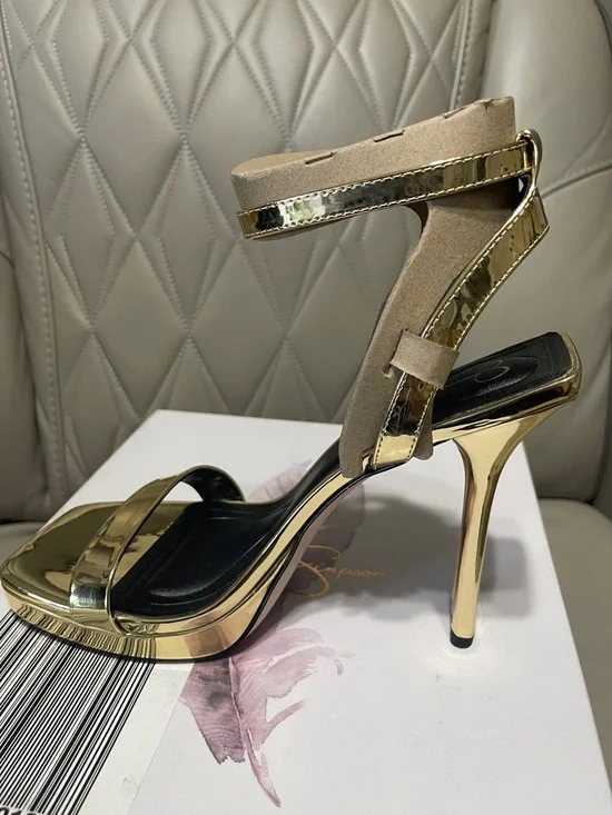 Jessica Simpson ADONIA Metallic Gold Ankle-Strap Platform Heels - Picture 8 of 10